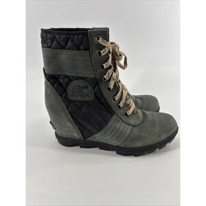 Sorel Womens Size 9 Lexie Boots Wedge Waterproof Olive/Black Beige Lace Up